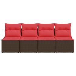 Canapé de jardin avec coussins 4 places en rotin polypropylène marron 