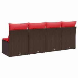 Canapé de jardin avec coussins 4 places en rotin polypropylène marron 