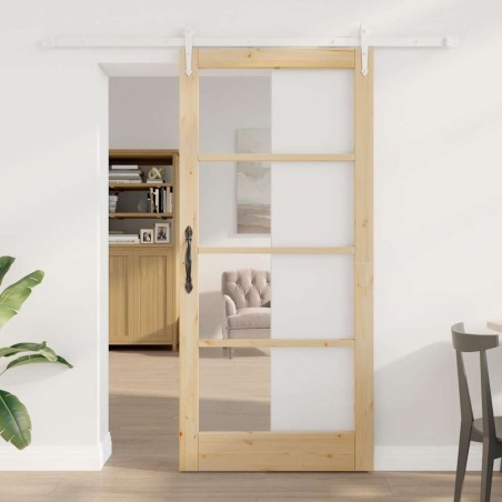Porte Coulissante avec Kit Quincaillerie 93x202 cm Bois Massif Pin 