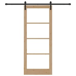 Porte coulissante avec kit de quincaillerie 'ORKDAL'en bois massif et verre 