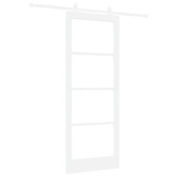 Porte coulissante avec quincaillerie 'ORKDAL'Blanc en bois massif et verre 