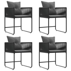 Chaises de Jardin avec Coussins 4 pcs Noir Rattan Poly 