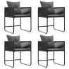 Chaises de Jardin avec Coussins 4 pcs Noir Rattan Poly 