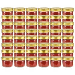48 pcs Pots à confiture avec couvercle doré Verre 110 ml 