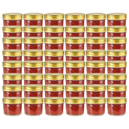 48 pcs Pots à confiture avec couvercle doré Verre 110 ml 