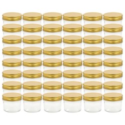 48 pcs Pots à confiture avec couvercle doré Verre 110 ml 