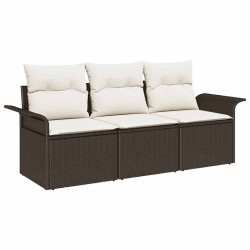 Ensemble de canapé de jardin 3 pièces avec coussins - Rattan Poly Marron 