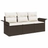 Ensemble de canapé de jardin 3 pièces avec coussins - Rattan Poly Marron 