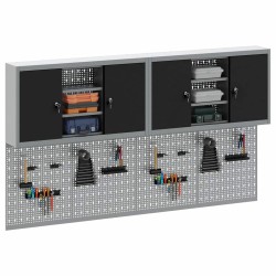 Ensemble de 4 pièces de cabinet à outils et panneau perforé monté au mur en métal noir 