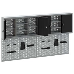 Ensemble de 4 pièces de cabinet à outils et panneau perforé monté au mur en métal noir 