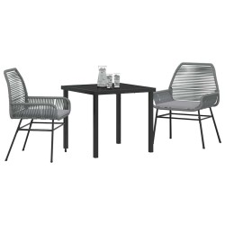 Ensemble de 3 pièces de salle à manger de jardin avec coussins en poly rotin gris. 