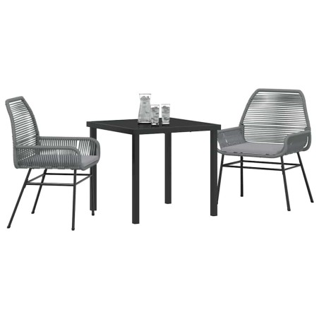 Ensemble de 3 pièces de salle à manger de jardin avec coussins en poly rotin gris. 