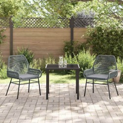Ensemble de 3 pièces de salle à manger de jardin avec coussins en poly rotin gris. 