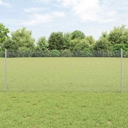 Clôture en fil soudé avec 5 poteaux en U Argent 0,8x10 m Acier 