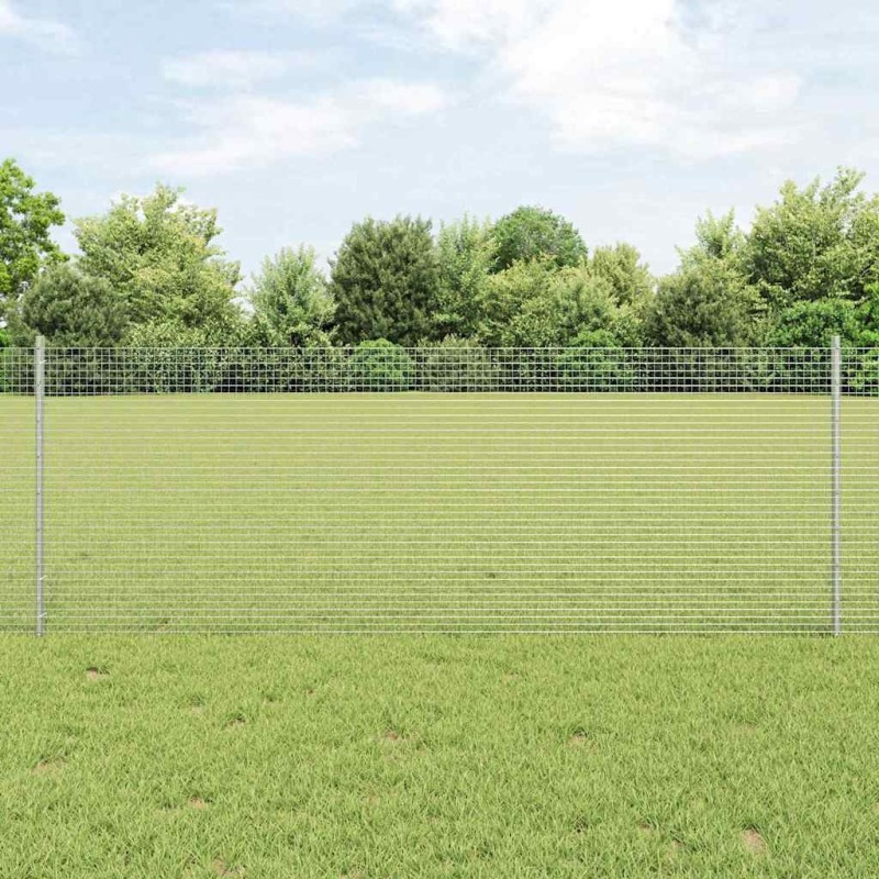 Clôture en fil soudé avec 5 poteaux en U Argent 0,8x10 m Acier 