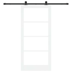 Porte coulissante avec kit de quincaillerie 'ORKDAL'Bois massif et verre blanc 