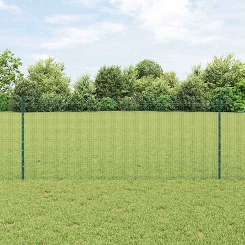 Clôture en fil soudé avec 22 poteaux U verte 1x50 m en acier 