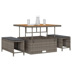 Ensemble de salle à manger de jardin 3 pièces avec coussins Gris en Poly Rattan et Acacia 