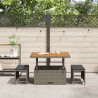 Ensemble de salle à manger de jardin 3 pièces avec coussins Gris en Poly Rattan et Acacia 
