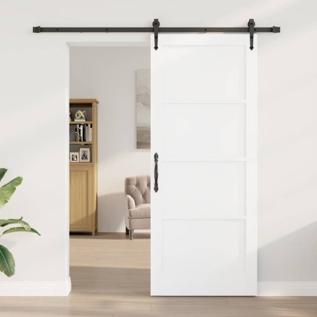 Porte coulissante avec matériel blanc 86x211 cm en pin massif 