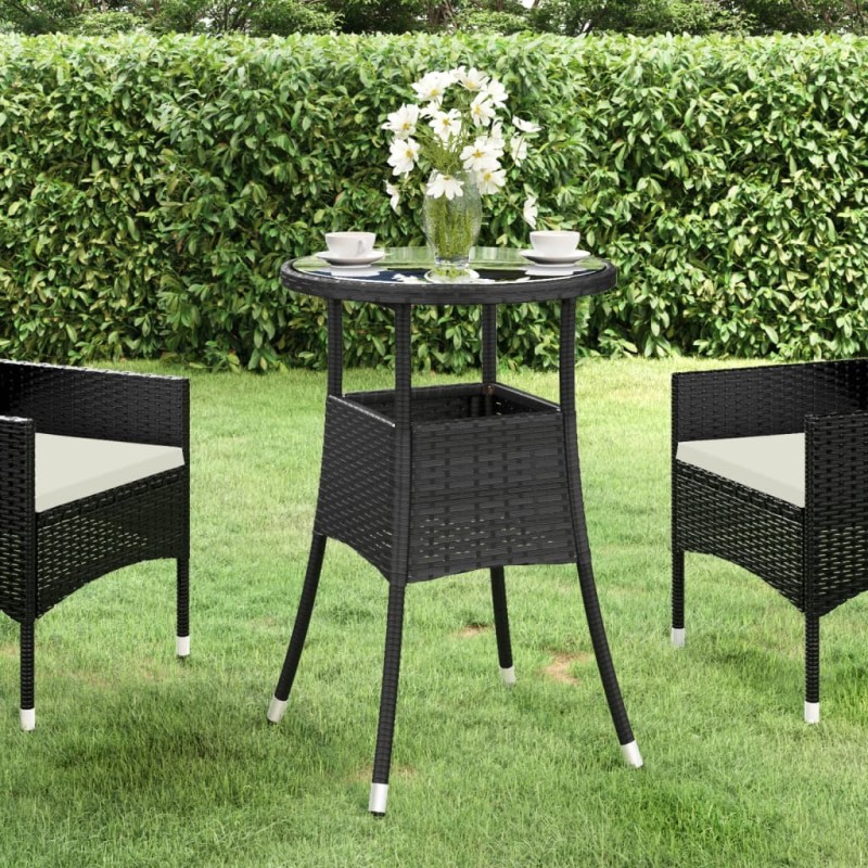 Table de jardin Ø60x75 cm Verre trempé/résine tressée Noir Table de jardin Ø60x75 cm Verre trempé/résine tressée Noir