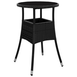 Table de jardin Ø60x75 cm Verre trempé/résine tressée Noir 