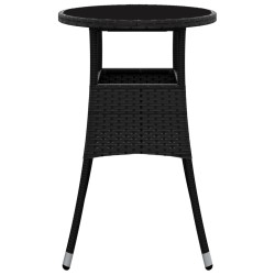 Table de jardin Ø60x75 cm Verre trempé/résine tressée Noir 
