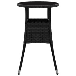 Table de jardin Ø60x75 cm Verre trempé/résine tressée Noir 