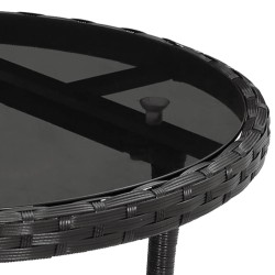 Table de jardin Ø60x75 cm Verre trempé/résine tressée Noir 