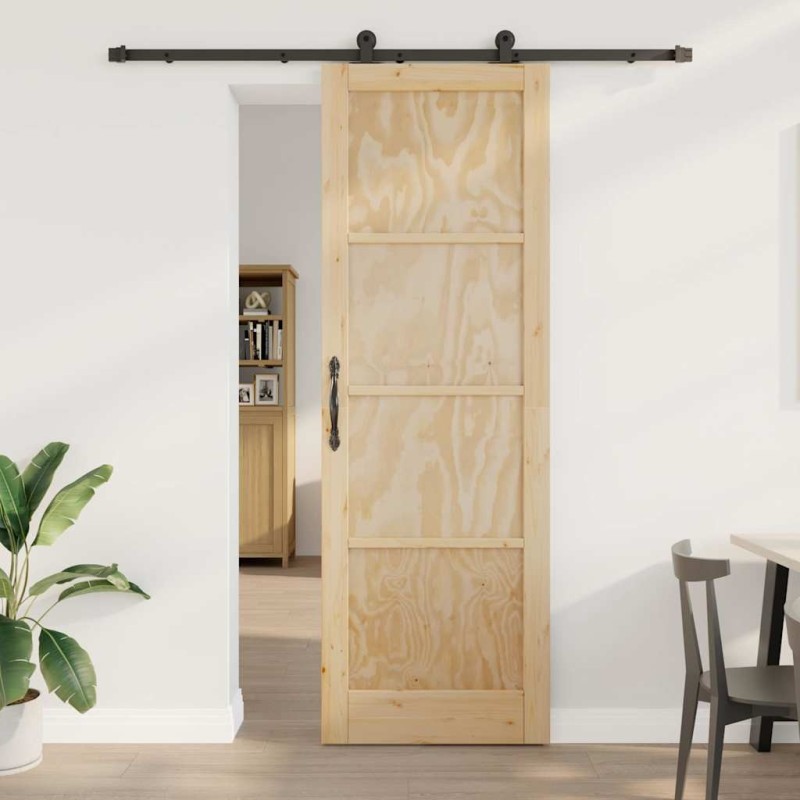 Porte coulissante avec ensemble de quincaillerie 78x232 cm en bois de pin massif 