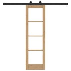 Porte Coulissante avec Ensemble de Matériel 'ORKDAL'Bois Massif & Verre 