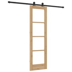 Porte Coulissante avec Ensemble de Matériel 'ORKDAL'Bois Massif & Verre 