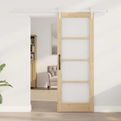 Ensemble de porte coulissante avec quincaillerie 73,5x198,5 cm en bois massif de pin 
