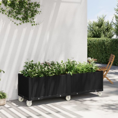 Jardinière à roulettes noir 160x50x54 cm PP 