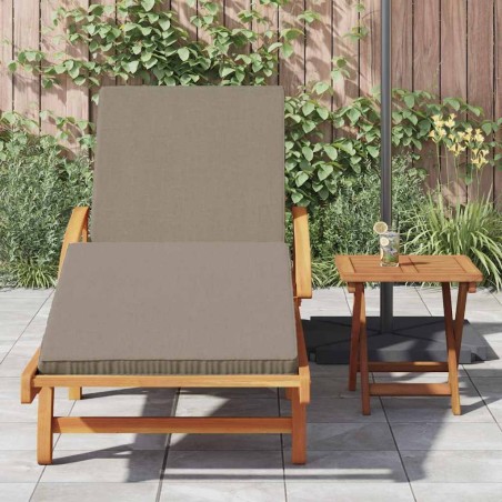 Chaise longue pliable avec roues et coussin taupe en bois massif d'acacia 