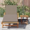 Chaise longue pliable avec roues et coussin taupe en bois massif d'acacia 