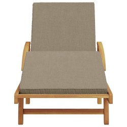 Chaise longue pliable avec roues et coussin taupe en bois massif d'acacia 