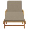 Chaise longue pliable avec roues et coussin taupe en bois massif d'acacia 