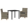 Set de salle à manger de jardin de 3 pièces avec coussins en poly rotin gris. 