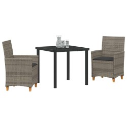 Set de salle à manger de jardin de 3 pièces avec coussins en poly rotin gris. 