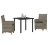 Set de salle à manger de jardin de 3 pièces avec coussins en poly rotin gris. 