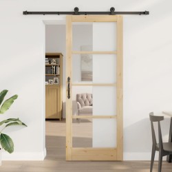 Porte Coulissante avec Kit de Quincaillerie 'ORKDAL'Bois Massif & Verre 