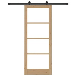 Porte Coulissante avec Kit de Quincaillerie 'ORKDAL'Bois Massif & Verre 