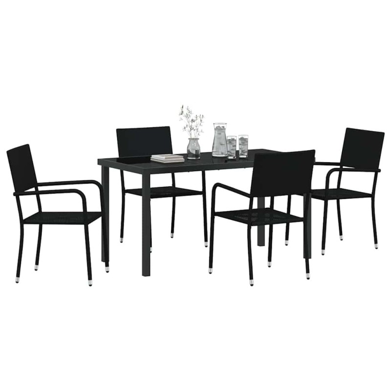 Ensemble de jardin 5 pièces en poly rotin noir. 