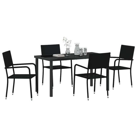 Ensemble de jardin 5 pièces en poly rotin noir. 