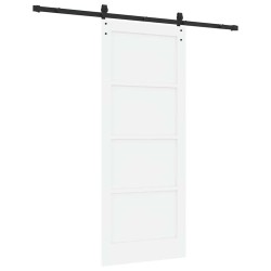 Porte Coulissante avec Ensemble de Matériel Blanche 83x202 cm Bois Massif Pin 
