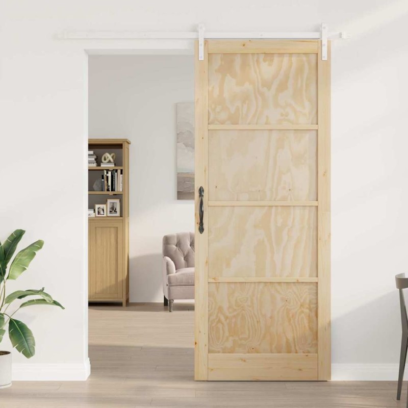 Porte Coulissante avec kit quincaillerie 93x232 cm Bois de Pin Massif 