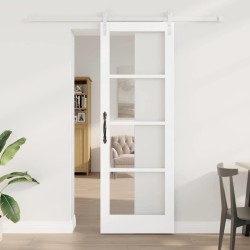 Porte coulissante avec quincaillerie 'ORKDAL'Bois massif blanc et verre 