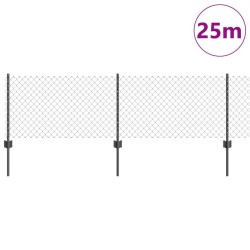 Clôture en fil soudé avec 11 poteaux en U gris 0,4x25 m acier 