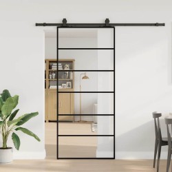 Porte coulissante kit de quincaillerie noir 90x205 cm verre ESG 